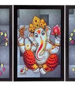 Set Of 3 Lord Ganesha and Flora Satin Matt Texture UV Art Painting