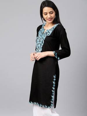 Black hand woven cotton chikankari-kurtis 3