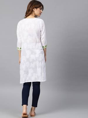 White hand woven cotton chikankari-kurtis 2