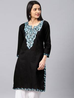 Black hand woven cotton chikankari-kurtis 4