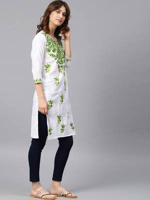 White hand woven cotton chikankari-kurtis 3