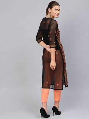 Black hand woven georgette chikankari-kurtis 2