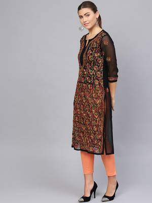 Black hand woven georgette chikankari-kurtis 3