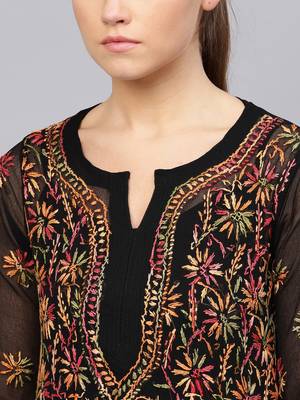 Black hand woven georgette chikankari-kurtis 5