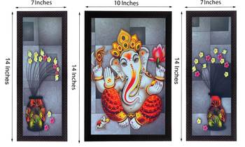 Set Of 3 Lord Ganesha and Flora Satin Matt Texture UV Art Painting 2
