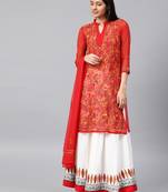 Red hand woven georgette chikankari-kurtis