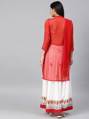 Red hand woven georgette chikankari-kurtis 2