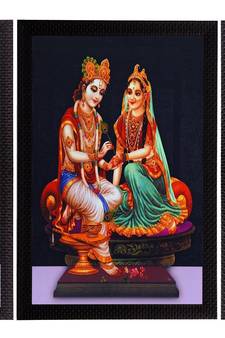 Set Of 3 Lord Krishna Radha and Flowers Satin Matt Texture UV Art Painting