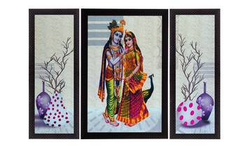 Set of 3 Floral and Radha Krishna Satin Matt Texture UV Art Painting 1