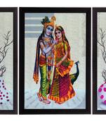 Set of 3 Floral and Radha Krishna Satin Matt Texture UV Art Painting