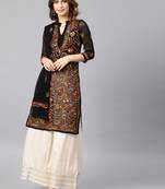 Black hand woven georgette chikankari-kurtis