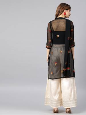 Black hand woven georgette chikankari-kurtis 2