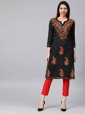 Black hand woven cotton chikankari-kurtis 1