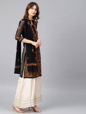 Black hand woven georgette chikankari-kurtis 3