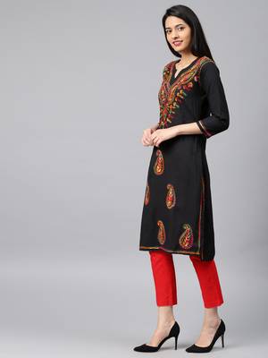 Black hand woven cotton chikankari-kurtis 3