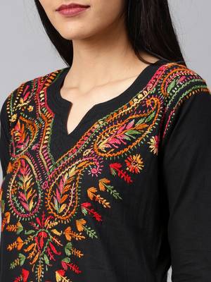 Black hand woven cotton chikankari-kurtis 4