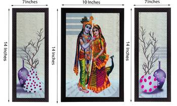 Set of 3 Floral and Radha Krishna Satin Matt Texture UV Art Painting 2