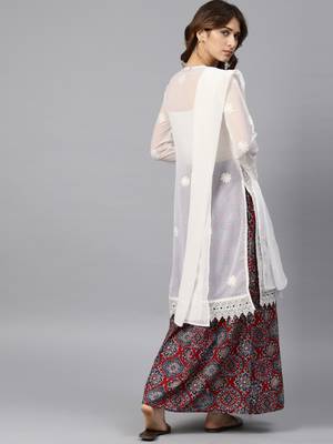 White hand woven georgette chikankari-kurtis 2