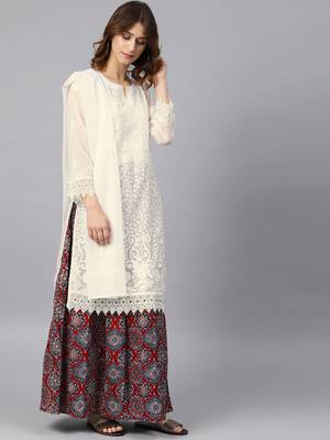 White hand woven georgette chikankari-kurtis 3