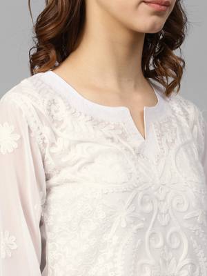 White hand woven georgette chikankari-kurtis 5