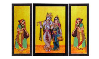 Set Of 3 Lord Krishna With Radha Satin Matt Texture UV Art Painting 1