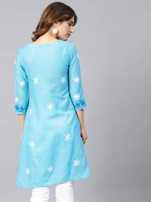 Sky-blue hand woven cotton chikankari-kurtis 2