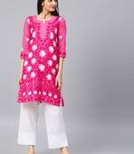 Onion-pink hand woven cotton chikankari-kurtis