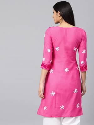 Onion-pink hand woven cotton chikankari-kurtis 2