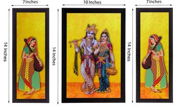 Set Of 3 Lord Krishna With Radha Satin Matt Texture UV Art Painting 2