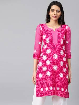 Onion-pink hand woven cotton chikankari-kurtis 4