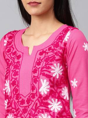 Onion-pink hand woven cotton chikankari-kurtis 5