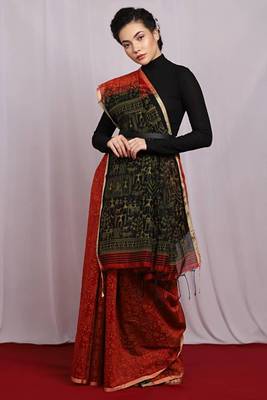 red Egyptian Print Handloom Saree with blouse 1