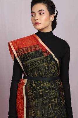 red Egyptian Print Handloom Saree with blouse 3
