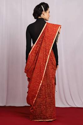 red Egyptian Print Handloom Saree with blouse 4