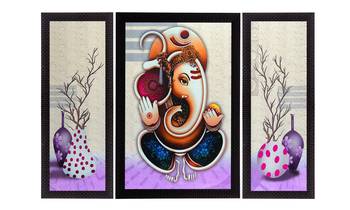 Set Of 3 Ganesha Satin Matt Texture UV Art Painting 1