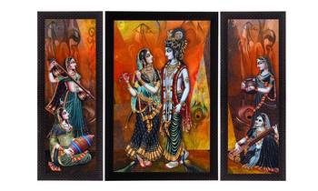 Set Of 3 Musical Radha With Krishna Satin Matt Texture UV Art Painting 1