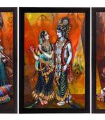 Set Of 3 Musical Radha With Krishna Satin Matt Texture UV Art Painting