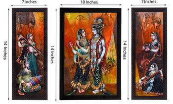 Set Of 3 Musical Radha With Krishna Satin Matt Texture UV Art Painting 2