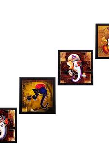 Set Of 4 Lord Ganesha Satin Matt Texture UV Art Painting