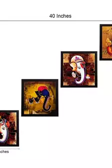 Set Of 4 Lord Ganesha Satin Matt Texture UV Art Painting