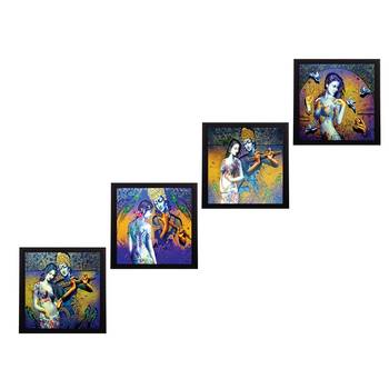 Set Of 4 Abstract Radha Krishna Satin Matt Texture UV Art Painting 1
