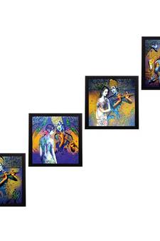 Set Of 4 Abstract Radha Krishna Satin Matt Texture UV Art Painting