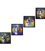 Set Of 4 Abstract Radha Krishna Satin Matt Texture UV Art Painting