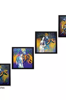 Set Of 4 Abstract Radha Krishna Satin Matt Texture UV Art Painting