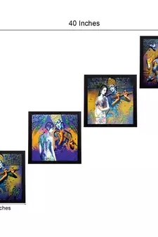 Set Of 4 Abstract Radha Krishna Satin Matt Texture UV Art Painting