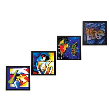 Set Of 4 Abstract Radha Krishna Satin Matt Texture UV Art Painting 1
