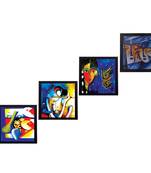 Set Of 4 Abstract Radha Krishna Satin Matt Texture UV Art Painting