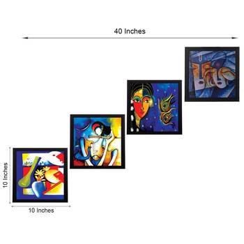 Set Of 4 Abstract Radha Krishna Satin Matt Texture UV Art Painting 3