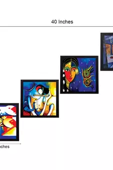 Set Of 4 Abstract Radha Krishna Satin Matt Texture UV Art Painting