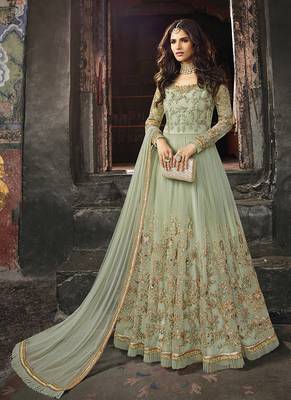 Light-sea-green embroidered net salwar 1
